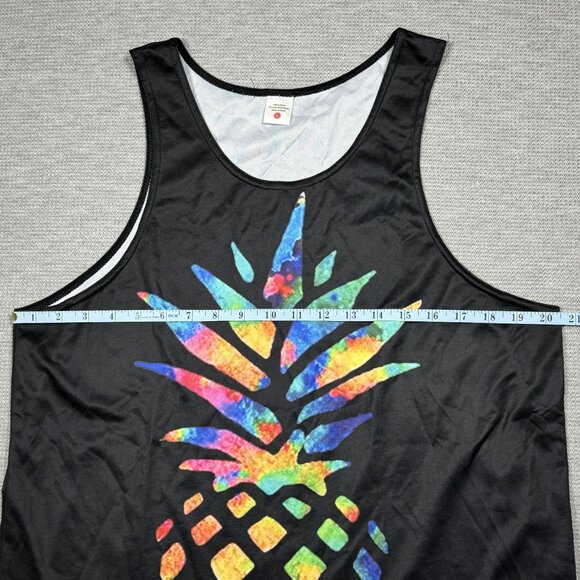 Colorful Pineapple Print Tank Top Womens Sz L Black Sleeveless Tropical Rainbow - Picture 10 of 12